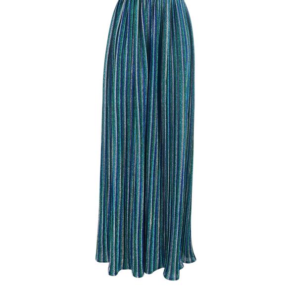 BCBGMaxAzria Metallic Striped Pleated Evening Gown Green Blue Size XXS - Picture 6 of 14